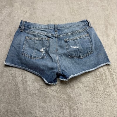KanCan Denim Shorts Womens 30 Blue Distressed Raw Hem Frayed Cut Off Medium Wash