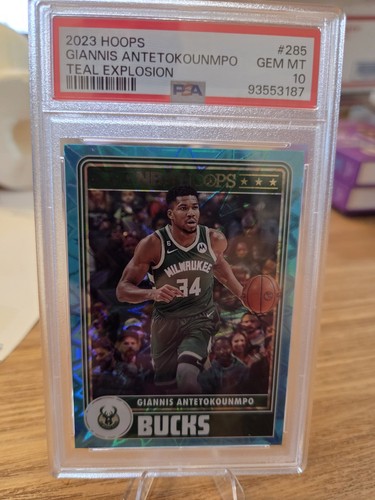 2023 Panini Hoops Teal Explosion #285 Giannis Antetokounmpo SP PSA 10