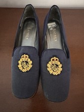 Ralph Lauren Women's Size 8B Healed Blue Ballerina Pumps Gold Crest Rare Vintage