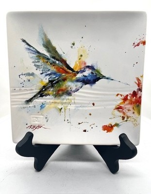 Dean Crouser Ceramic Signed Hummingbird Plate 7 x 7''