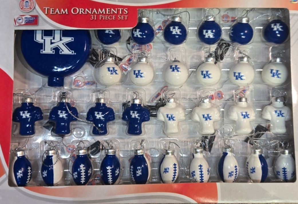 Kentucky Wildcats 32 Mini Glass Ornaments W/Tree Topper Officially Licensed UK