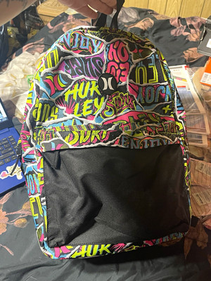 Hurley Graphic Print Backpack Multicolor/Black Front Pocket Zip Adjustable Strap