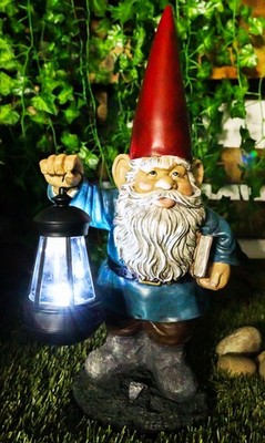 Ebros Gift Gnome Holding Book of Spells Statue 17.25'' H Solar Lantern Garden