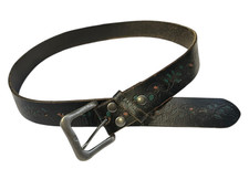 Unisex Genuine BELTISCOOL Black Genuine Leather Belt Embossed Floral Pattern 36