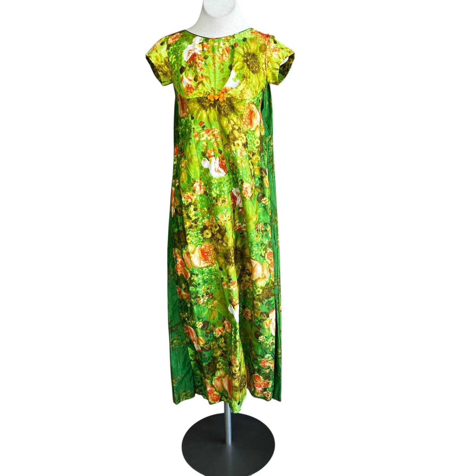 Elsie Krassas Waikiki Vintage 70s Hawaiian Tiki Hostess Maxi Dress