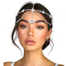 Silver Rhinestone Head Chain Layered Headpiece Forehead Jewelry
