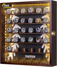 Championship Ring Display Case 36 Slot LED Wooden Wall Mount Baseball Holder