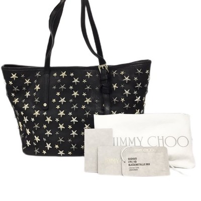 Auth JIMMY CHOO Excellent Condition Tote Bag w/ Dust  Bag Leather Black Italy FS