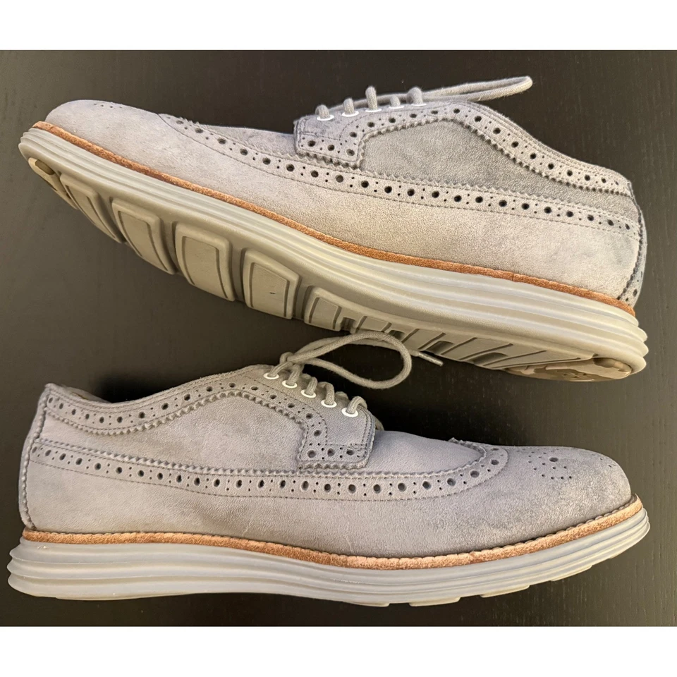 Cole Haan LunarGrand Ala Larga Oxford Para Hombre 9M Gris Gamuza Brogue Cómodo Informal Foto 2 de 4