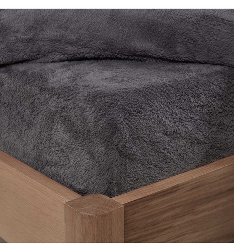 Brentfords Teddy Fleece Fitted Sheet Thermal Charcoal Warm Double Bedding NEW - Picture 2 of 4