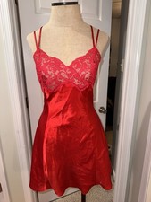 Victoria  s Secret Vintage Y2K 90s Red Lace Chemise Lingerie Slip Dress Medium