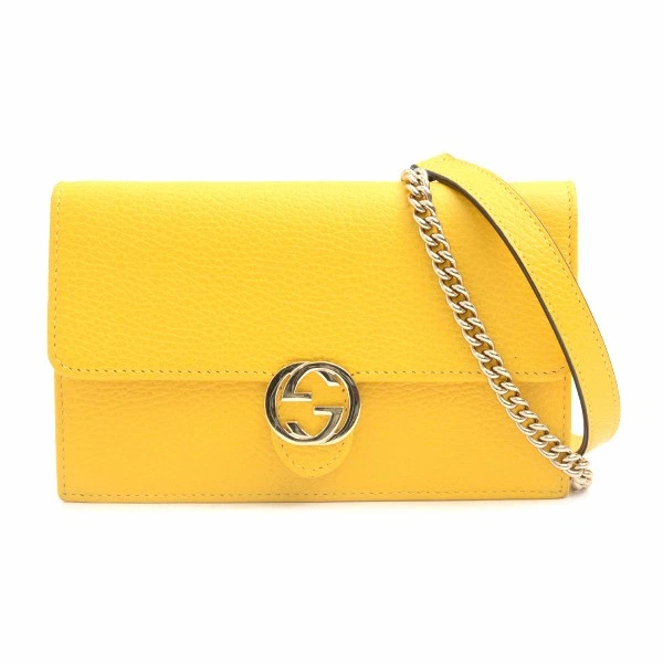 Gucci Sac Femme S Entrelacé G Portefeuille Sac Bandoulière Long Portefeuille Mollet Jaune