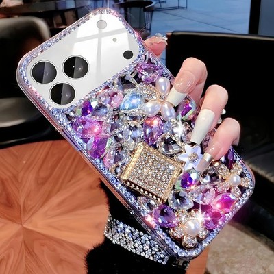 Women/Girl Glitter Flower Cute Diamond Bling Rhinestone Back Phone Case Cover