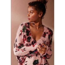Urban Outfitters Womens Oversized Fuzzy Floral Vneck Sweater Size Small