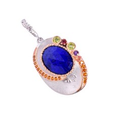 Natural Lapis Lazuli Peridot Garnet 925 Silver Pendant Black Rhodium Gold Plated