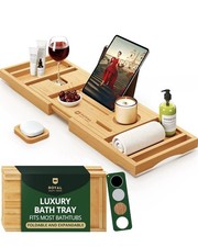 ROYAL CRAFT WOOD Premium Foldable Bathtub Tray - Wood Bath Tray for Tub, Bamboo
