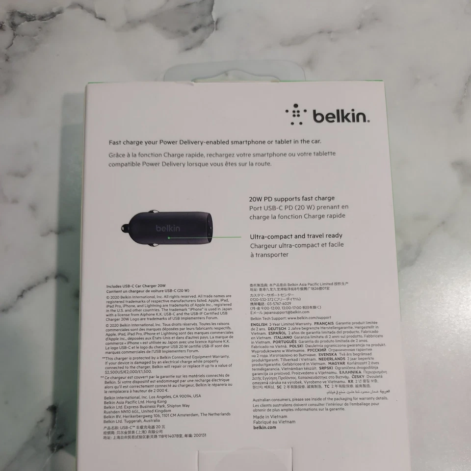 NEW sealed Belkin USB-C Car Charger 20W Fast Charge for Apple Samsung Google - Image 2 of 3