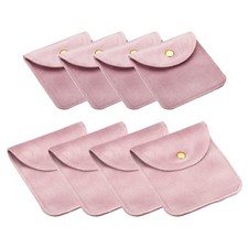 Total 8 Pcs 8x8cm/10x10cm Jewelry Pouches with Snap Button Pink