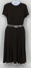 Lauren RL Preowned Womens Brown Short Sleeve Flared Belted Dress Size 8