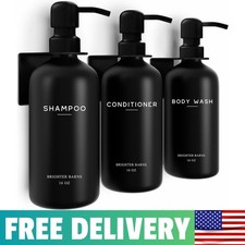 Black Shampoo And Conditioner Dispenser Set Wall Mounted By - 3 Chamber No Drill