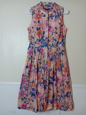 J.CREW Dress Womens 4 Pink Floral Fit & Flare Midi Collared Cotton Lined