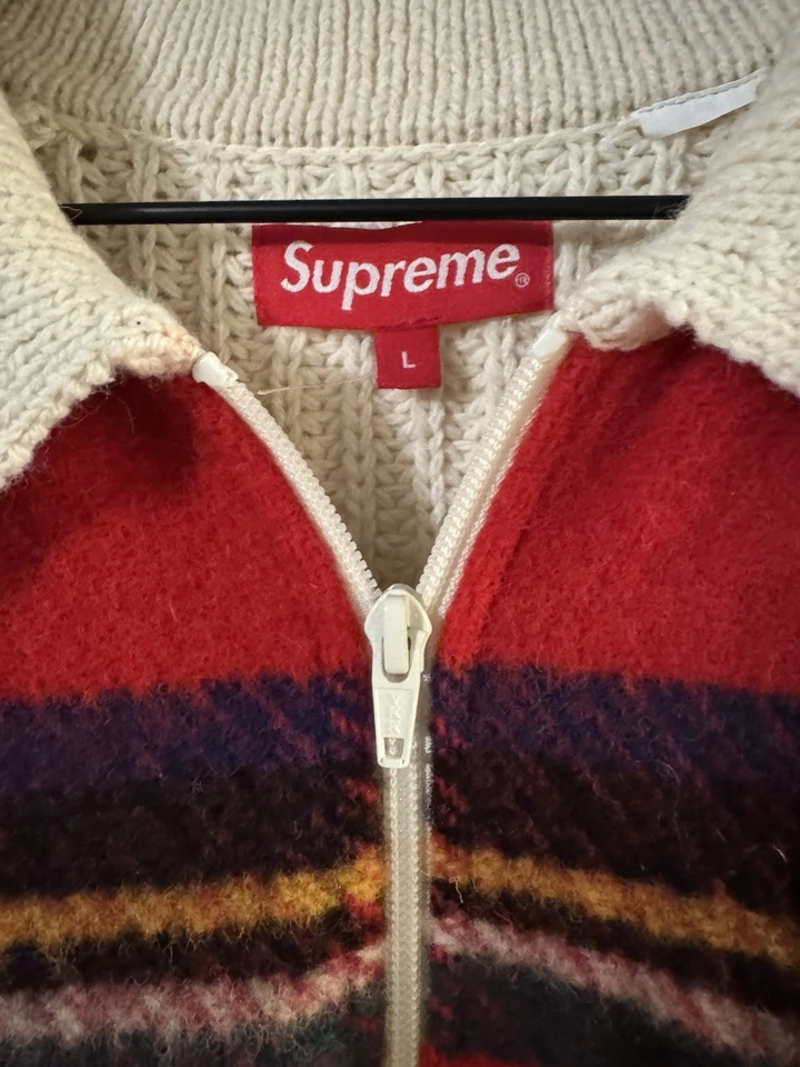 Supreme Plaid Blanket Front Wool Zip Cardigan Jacket L Excellent Vintage - Image 2 of 4