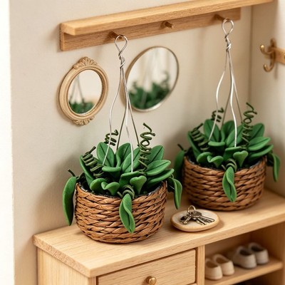 Type A 2 PCS 1/12 Scale Dollhouse Hanging Plant Fade Resistance Miniature N