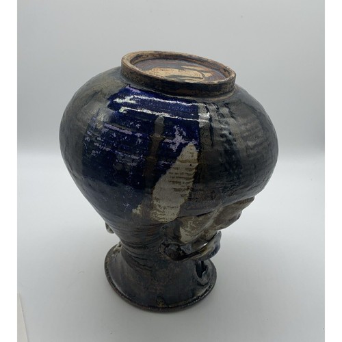 Vintage 1967 Art Pottery Double Handle Jug Vase 10” Tall Blue Purple Black OOAK - Picture 6 of 8