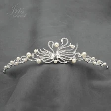 Pearl Crystal Rhinestone Tiaras Headband Silver Bridal Wedding Women Girls 5417