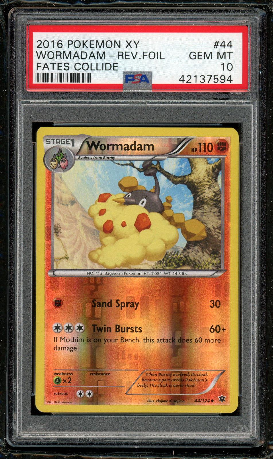 2016 POKEMON XY FATES COLLIDE 44 WORMADAM-REVERSE FOIL-PSA 10 GEM MINT 💎 POP 1!