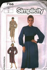 7166 Vintage Simplicity Sewing Pattern Misses Semi Fitted Dress UNCUT 1980s 14
