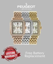 Women's Rectangle Dress Watch, Crystal Decorated Bezel & Bracelet by Peugeot