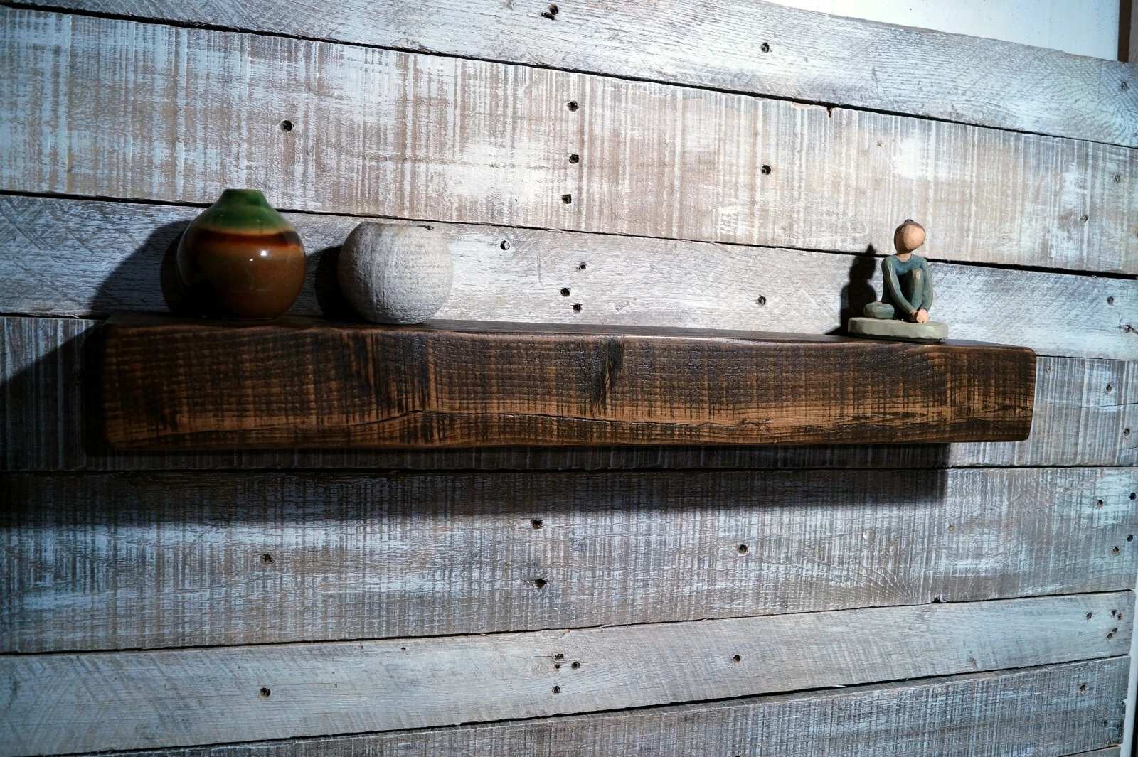 Rustic Floating Beam Shelf 26" Farmhouse Shelving Wood from Farm in Poconos PA