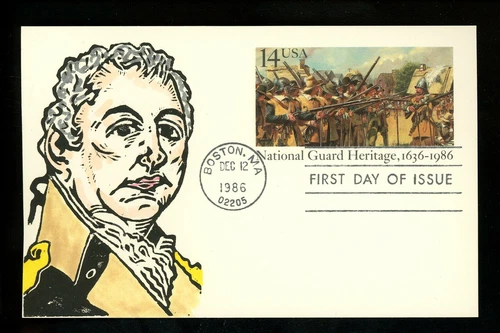 US FDC #UX114 Rice Hand Painted HP 1986 Boston MA National Guard Heritage Card