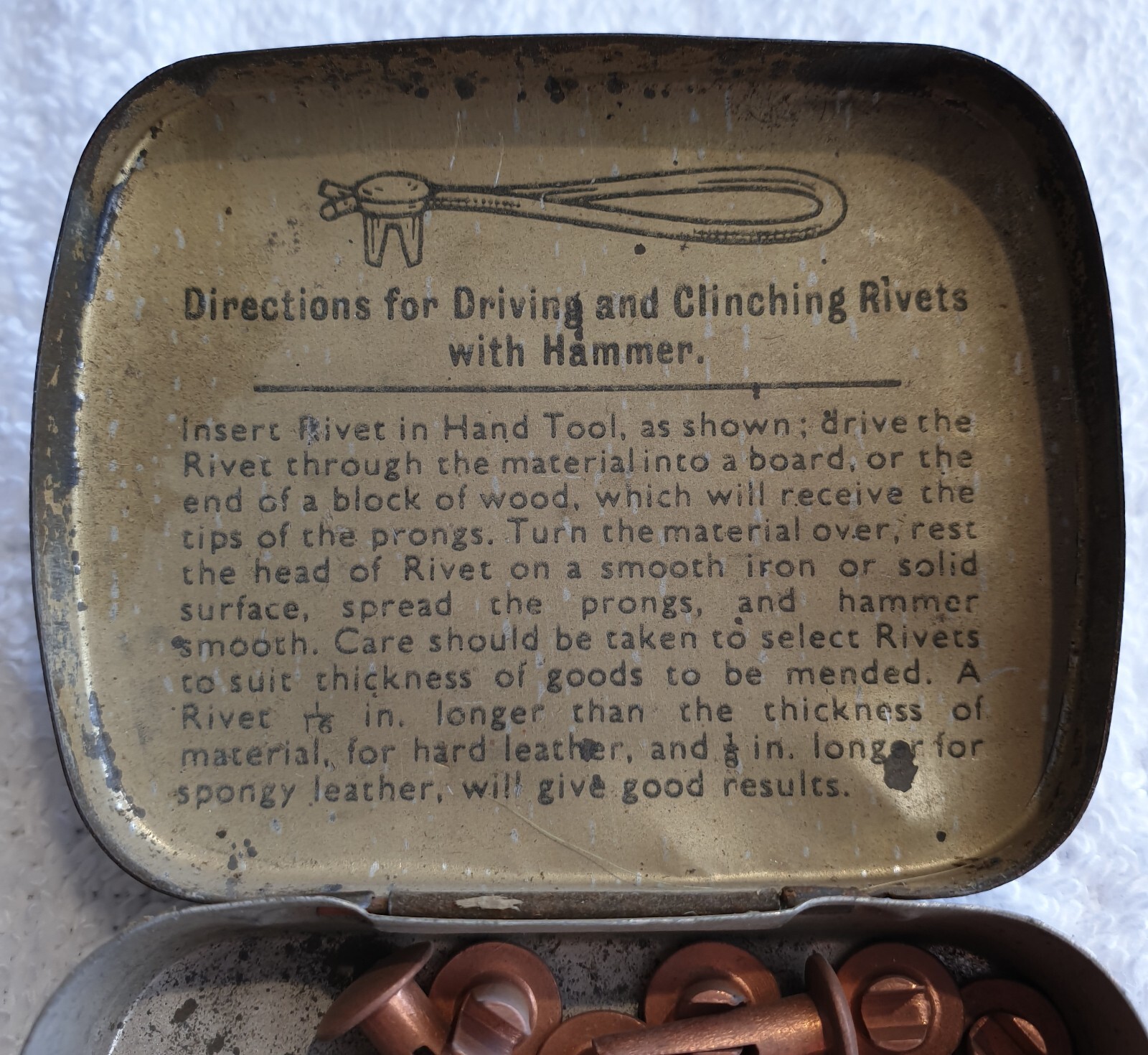 Vintage Bifurcated Rivets Assorted No 9 Tin, made in England Aylesbury