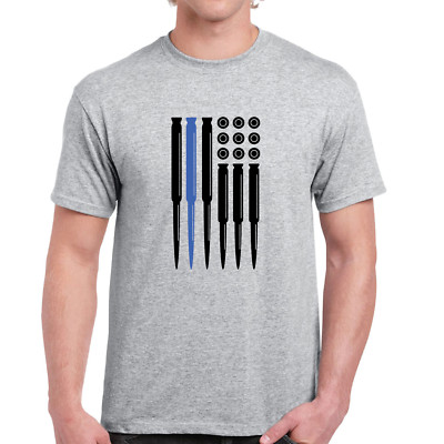 Bullet Flag Second Amendment Pro Gun Conservative Blue Line Cotton Gray T-Shirt