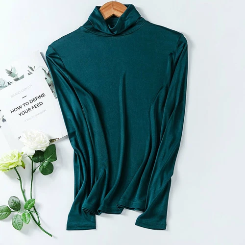 Damen Hochkragen Flor Kragen Top T-Shirt Maulbeerseide Unterteil Shirt Schildkröte - Bild 21 von 29