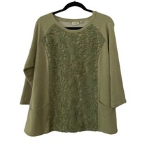 LOGO Lounge Sweatshirt women's large Green w/ Lace Pockets QVC lagenlook