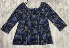 AB Studio Top Womens Large Blue Career Casual 3/4 Sleeve Casual