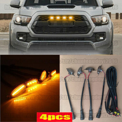 For Toyota Tacoma TRD Pro Black Car Front Grille Amber LED Light Raptor Style