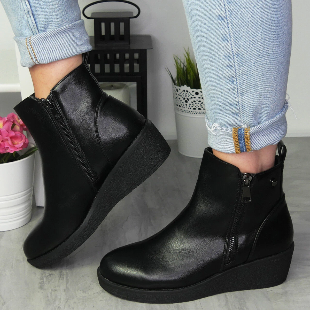 Ladies wedge clearance boots