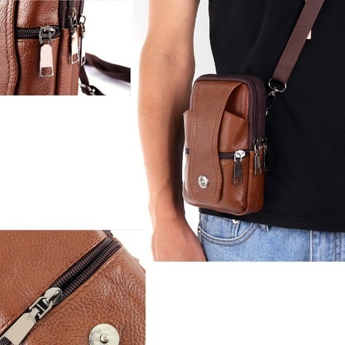 Men Belt Waist Leather Bag Mobile Phone Pouch Holster Holder Wallet Shoulder - Picture 3 of 8