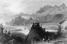 SWITZERLAND - CONFLUENCE OF THE RHINE & TAMINA (BAD RAGAZ, Canton of St.Gallen) - Engraving 19