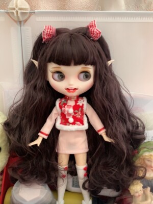 12'' Blythe doll Nude joint body Dark purple hair makeup smiley teeth Elf ears