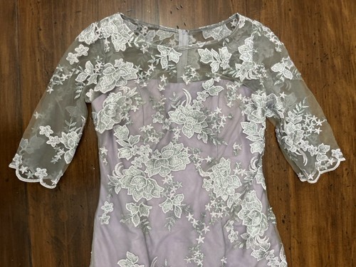 La Femme Lavender Gray Embroidered Tea Length Dress 6 NEW Mother Bride $429 NWT - Picture 5 of 15