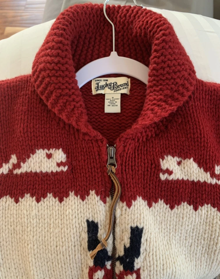 Suéter Vintage Lucky Brand Pequeño Navidad Tótem Azteca Mujer Lana Cremallera Cárdigan Usado en Excelente Condición Foto 2 de 4