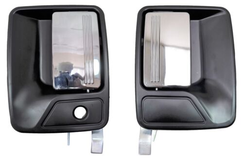 Exterior Outer Outside Door Handle Black with Chrome Lever Front Left Right Pair