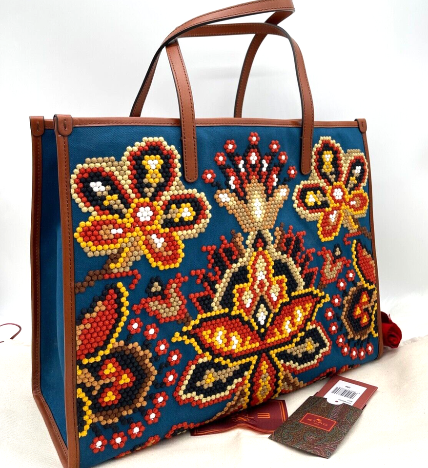 AUTH NWT 1280 Etro Needlepoint Floral Embroidered Canvas Tote Bag In Multi eBay