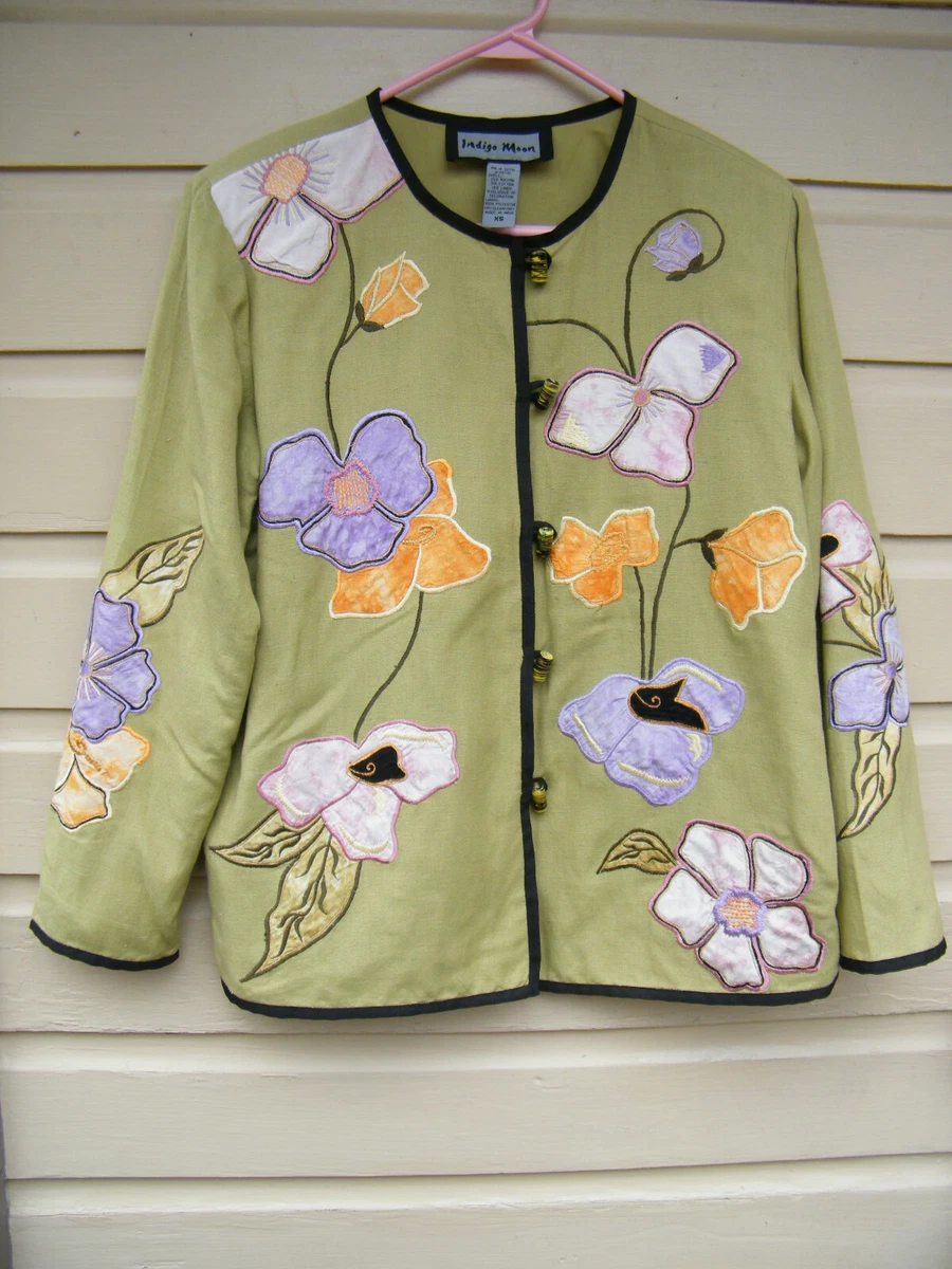 Indigo Moon Jacket Rayon Cotton XS Green Flowered Jacket eBay