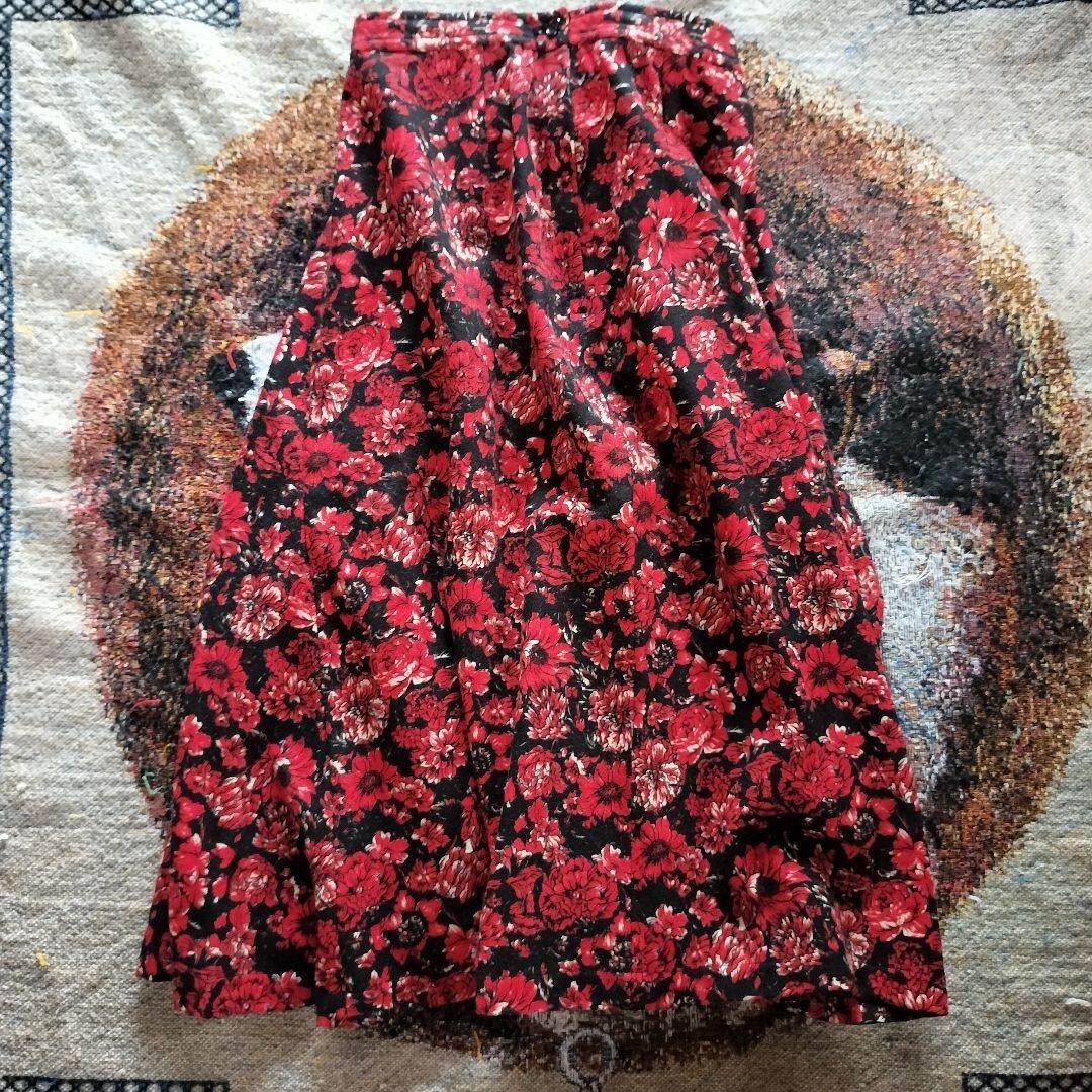 COMME des GARCONS Pleats Skirt Floral Women Size M Wool Red AD1988